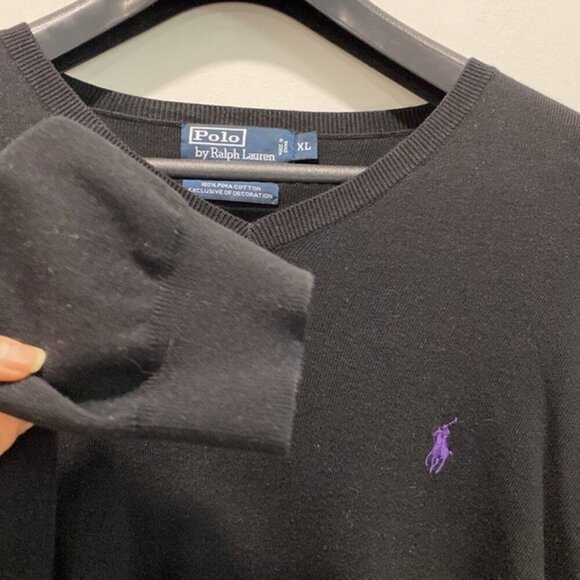 POLO RALPH LAUREN Black V-neck sweater Size Xlarge - Picture 6 of 8